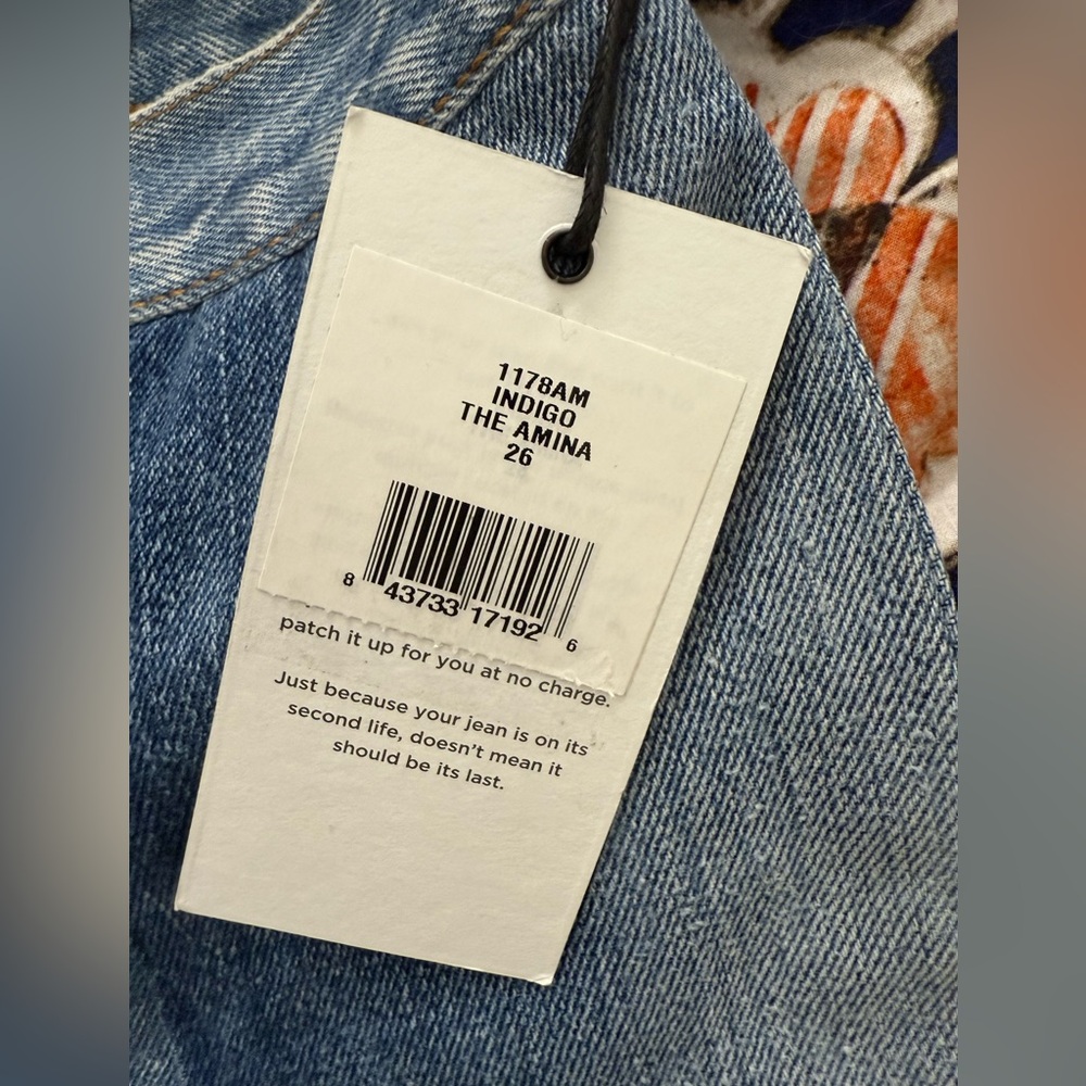 NWT Re/Done X Levi’s Amina Muaddi Patchwork Jean Indigo Size 26 - Picture 13 of 16